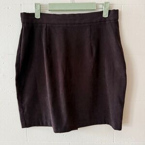 Vintage 90s | Brown Faux Suede Mini Skirt | Minimalist Retro | Size Medium